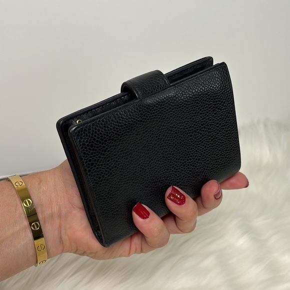 💃Authentic CHANEL Vintage Caviar Skin CC Logo Bifold Wallet Purse Black Box - Picture 6 of 14